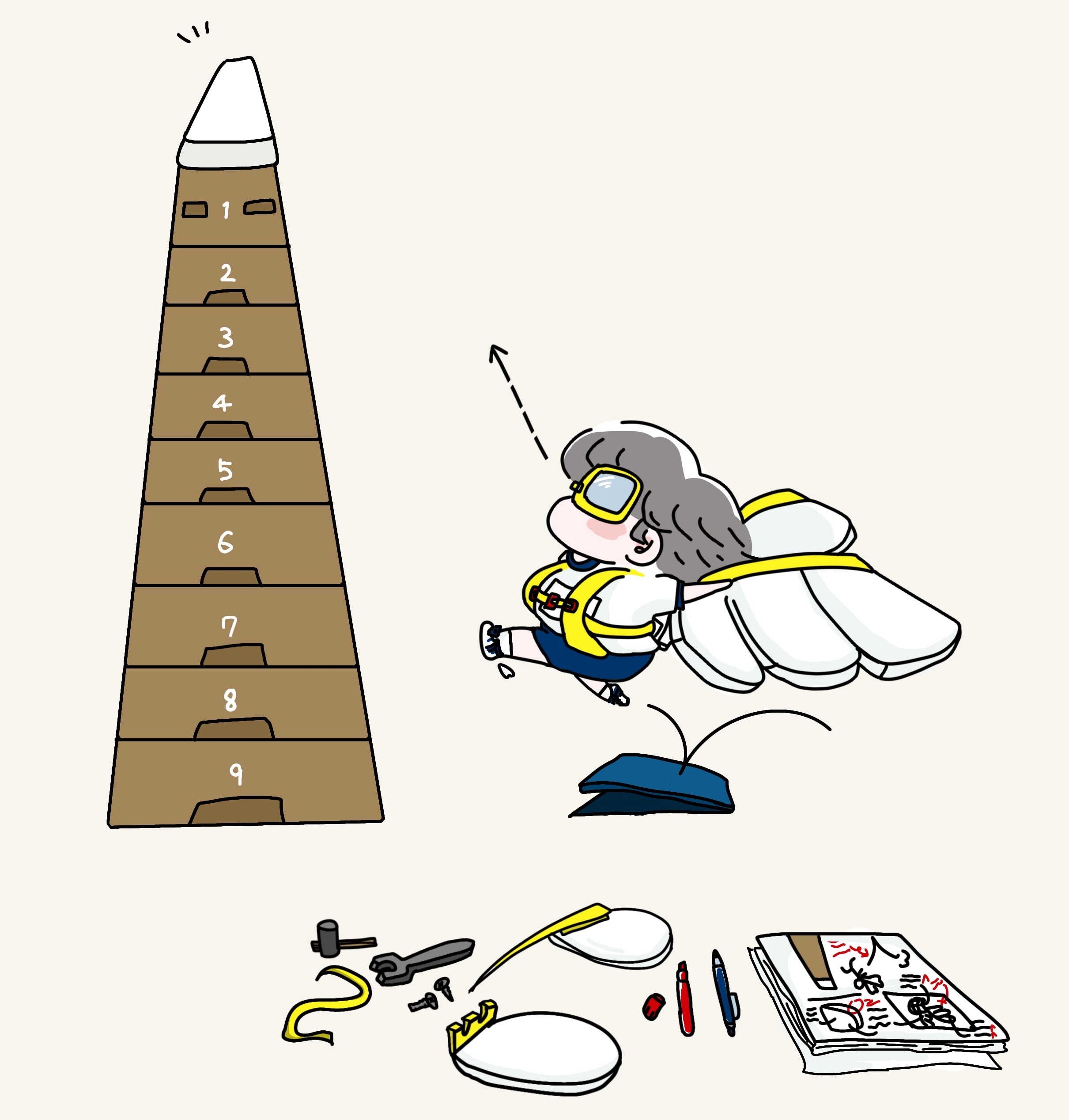 跳び箱を乗り越えようと試行する人